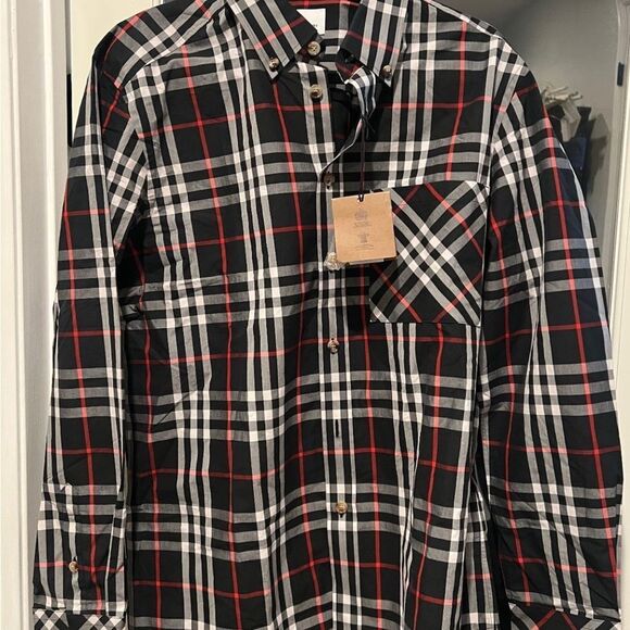 Burberry new Men's Black and Red Plaid Shirt - Picture 1 of 1